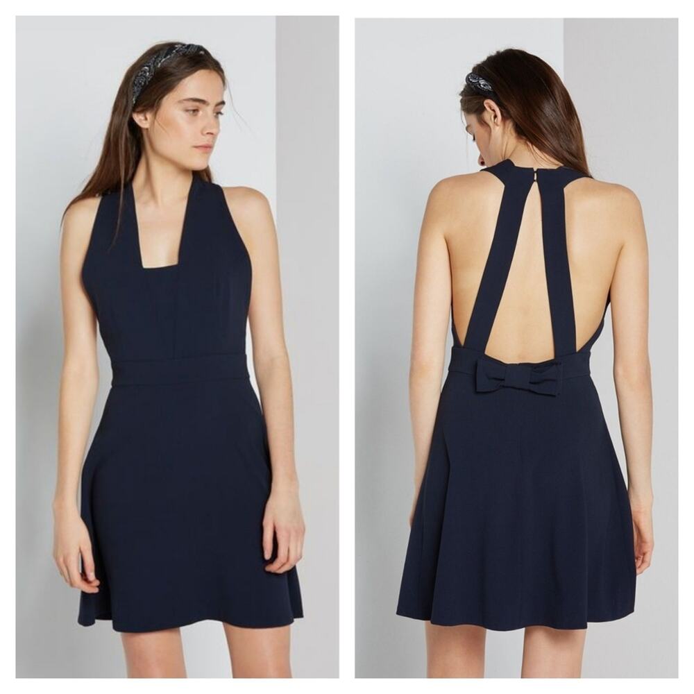 Navy Halter Back Bow Dress - Women